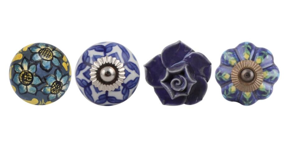 Pomelli blu per mobili in ceramica decorata a mano