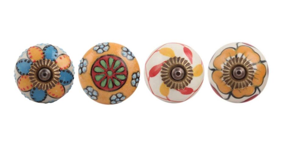 Pomelli gialli per mobili in ceramica dipinta a mano