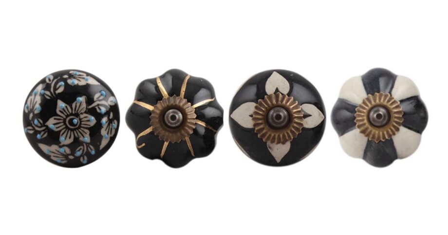 Pomelli neri per mobili in ceramica decorata