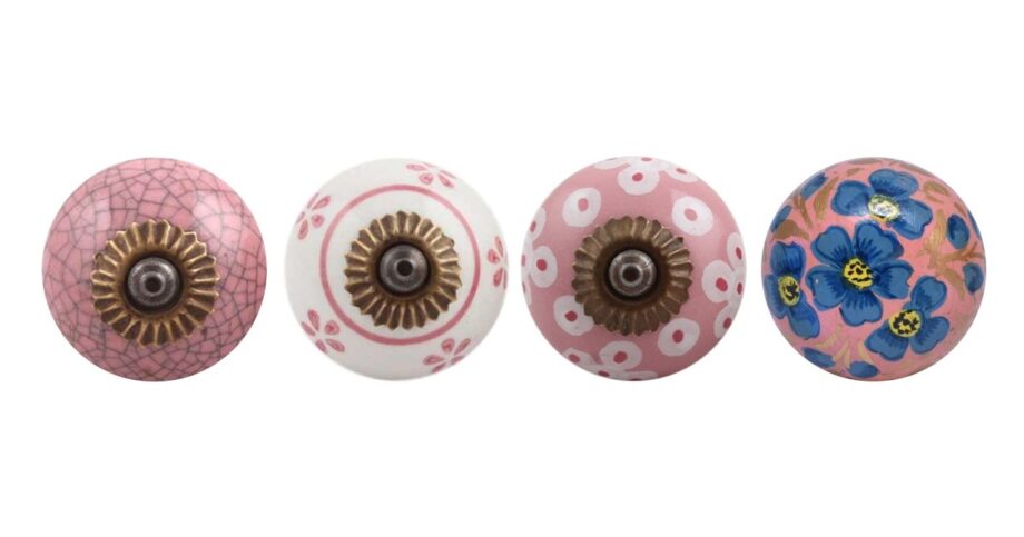 Pomelli rosa per mobili in ceramica dipinta a mano