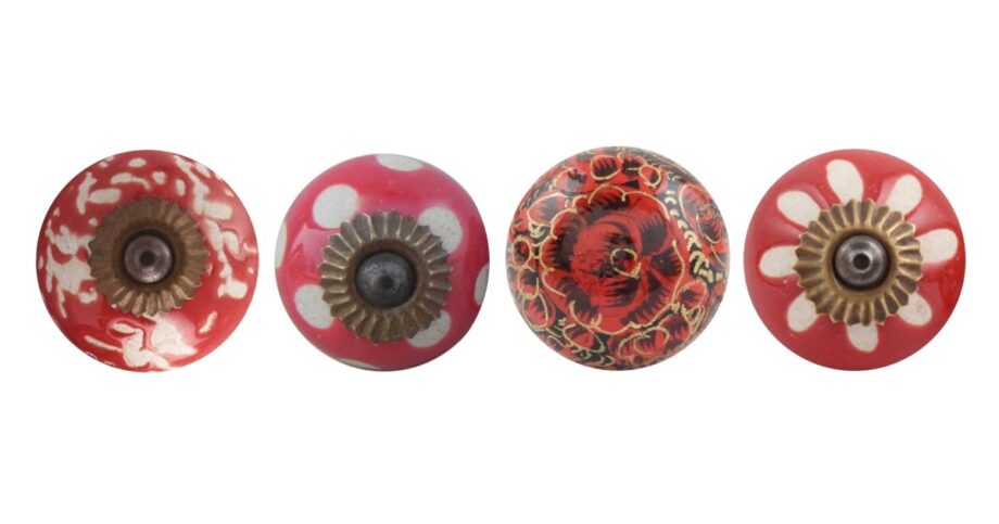 Pomelli rossi per mobili in ceramica dipinta a mano