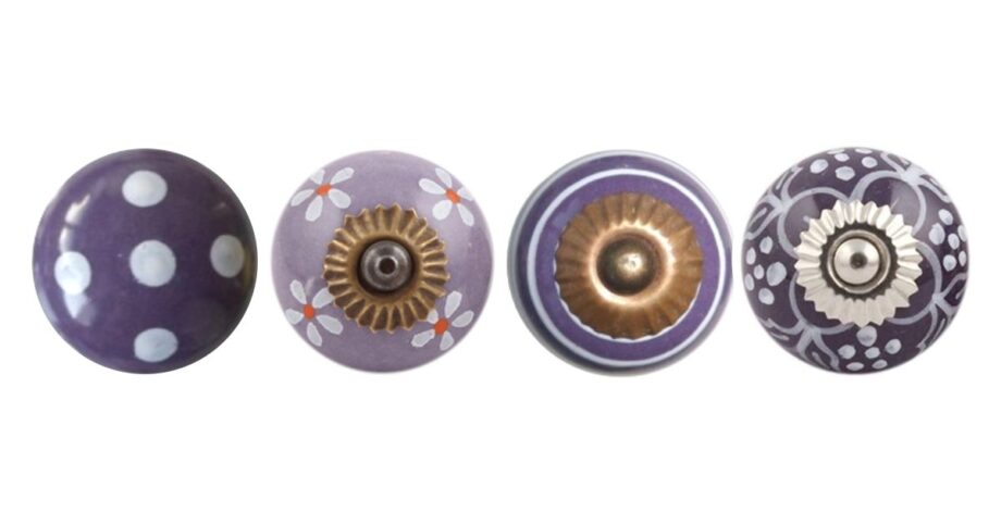 Pomelli viola e lilla per mobili in ceramica dipinta a mano